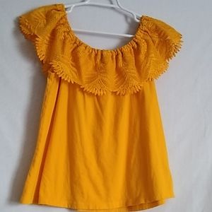Peasant Blouse Lace Ruffle Yellow Gold a new day  M